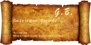 Geiringer Benkő névjegykártya